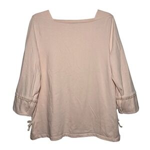 Talbots Women's Pink Square Neck 3/4 Sleeve‎ Top with Side Tie Detail Size L